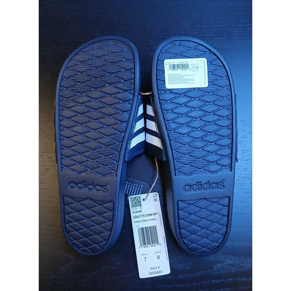 Adidas Adilette Comfort Slides Navy Blue White Mens 7 Womens 8 KJ0285 Sandal